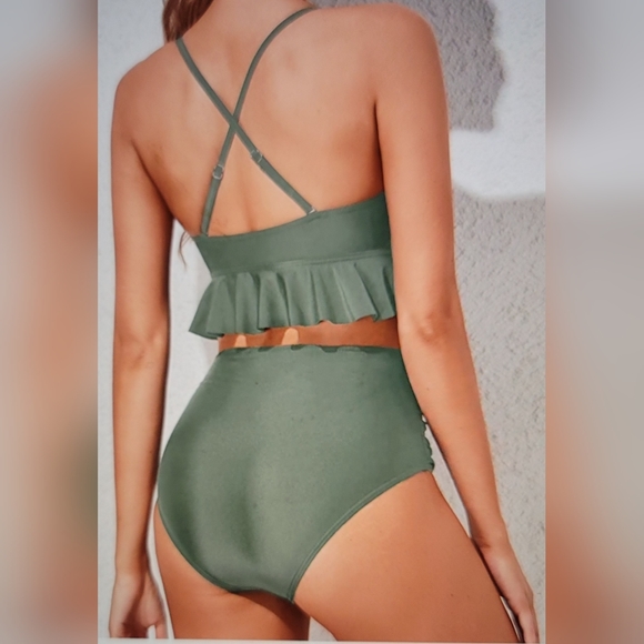 NWT CROSS BACK HIDE FLAWS RUFFLE SLIMMING BOTTOM BIKINI SWIM BATHING SUIT LARGE - Picture 2 of 7